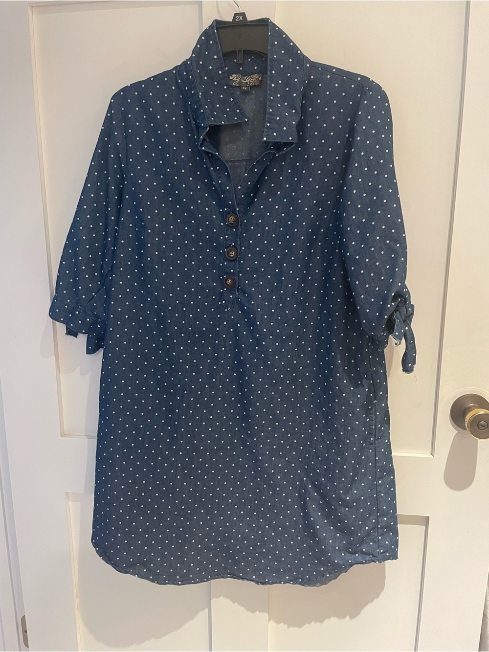 J. Glee Navy and White Polka Dot Button-Up Shirt Dress Size PL